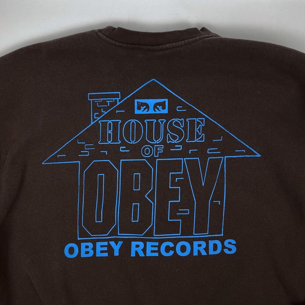 OBEY House of Obey Records Crewneck Sweatshirt Java Brown Graphic Men's XL